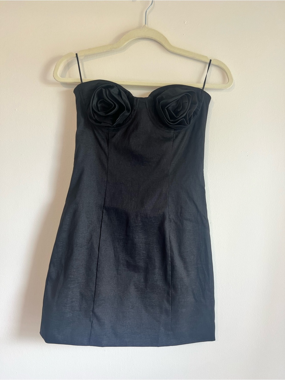 Black Strapless Rose Bust Detail Bardot Mini Dress